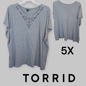 Torrid Classic Fit Cotton Modal Crochet Neck Blouse Tee Womens 5X